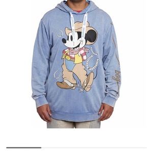 Loungefly Mineral Wash Blue Western Mickey Mouse Hoodie w/Pockets, Med Unisex